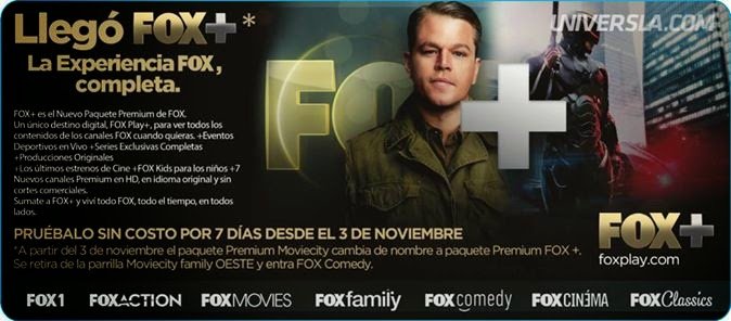 Paquete FOX+ reemplazará a los canales de MovieCity los cuales estan FTA (Gratis)