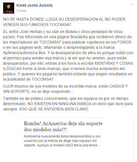 Página Brasileña que recibieron dinero de los importadores de TOCOMSAT para publicar cojudeces en los FOROS o en sus páginas web, difamando o desprestigiando a la marca AzAmerica/America Box.