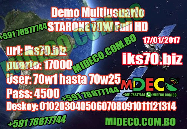 StarOne 70w Disfruta de canales HD con IKS Privado, Hoy Totalmente Gratis cobertura en toda LatinoAmérica – Demo Multiusuario – 17/01/2017