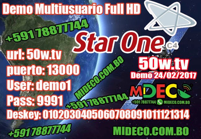 StarOne 70w canales HD totalmente Gratis cobertura en toda LatinoAmérica – Demo Multiusuario – 24/02/2017