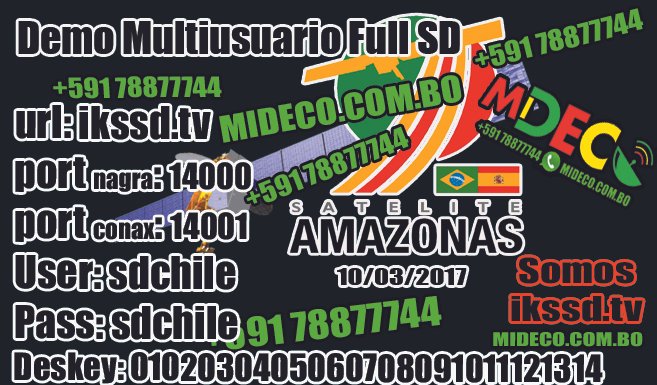 Amazonas 61w disfruta de full CANALES SD totalmente GRATIS, compatible con decos CON ó SIN soporte. Demo Multiusuario – 10/03/2017