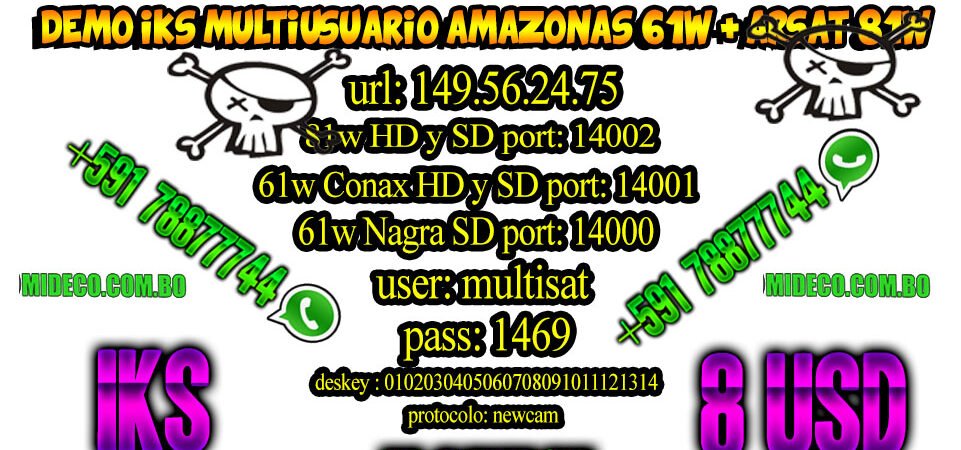 IKS Demo Multiusuario Amazonas 61w HD SD + 81w HD SD – 24/11/2017 – Cobertura en toda LatinoAmérica – También tenemos IPTV +600 Canales