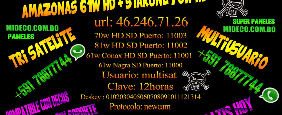 Cuenta IKS Gratis funciona con cualquier receptor CON o SIN SOPORTE. Es una cuenta Full HD TRI-SATÉLITE (61w 70w 81w) – Cobertura en toda LatinoAmérica – También tenemos IPTV +600 Canales