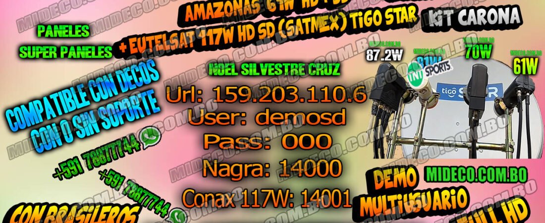 Iks Gratis AMAZONAS 61W HD SD + EUTELSAT 117W HD SD (SATMEX) TIGO STAR