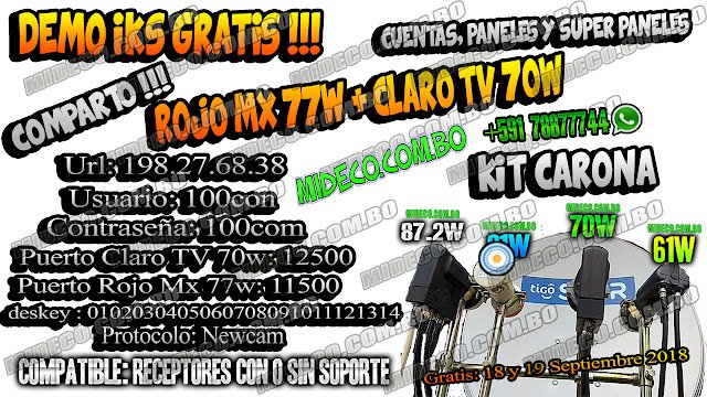 IKS Gratis: Rojo Mx 77w + Claro Tv 70w – IKS Multiusuario Dish Mexico 77w QuetzSat 1 + Claro TV 70w Star One C4